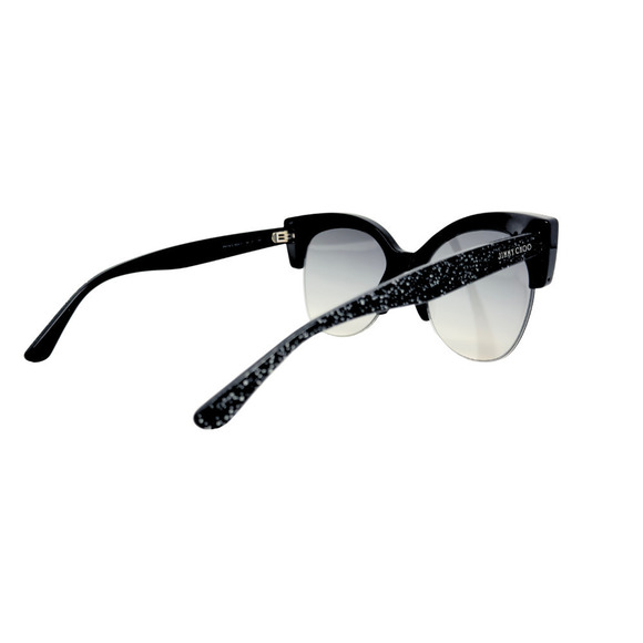 Jimmy Choo LOGO Sunglasses Black Glitter Sparkle Oversize Square Aviator Lens‎